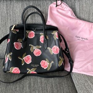 Kate Spade Black and Pink Floral Rose Satchel